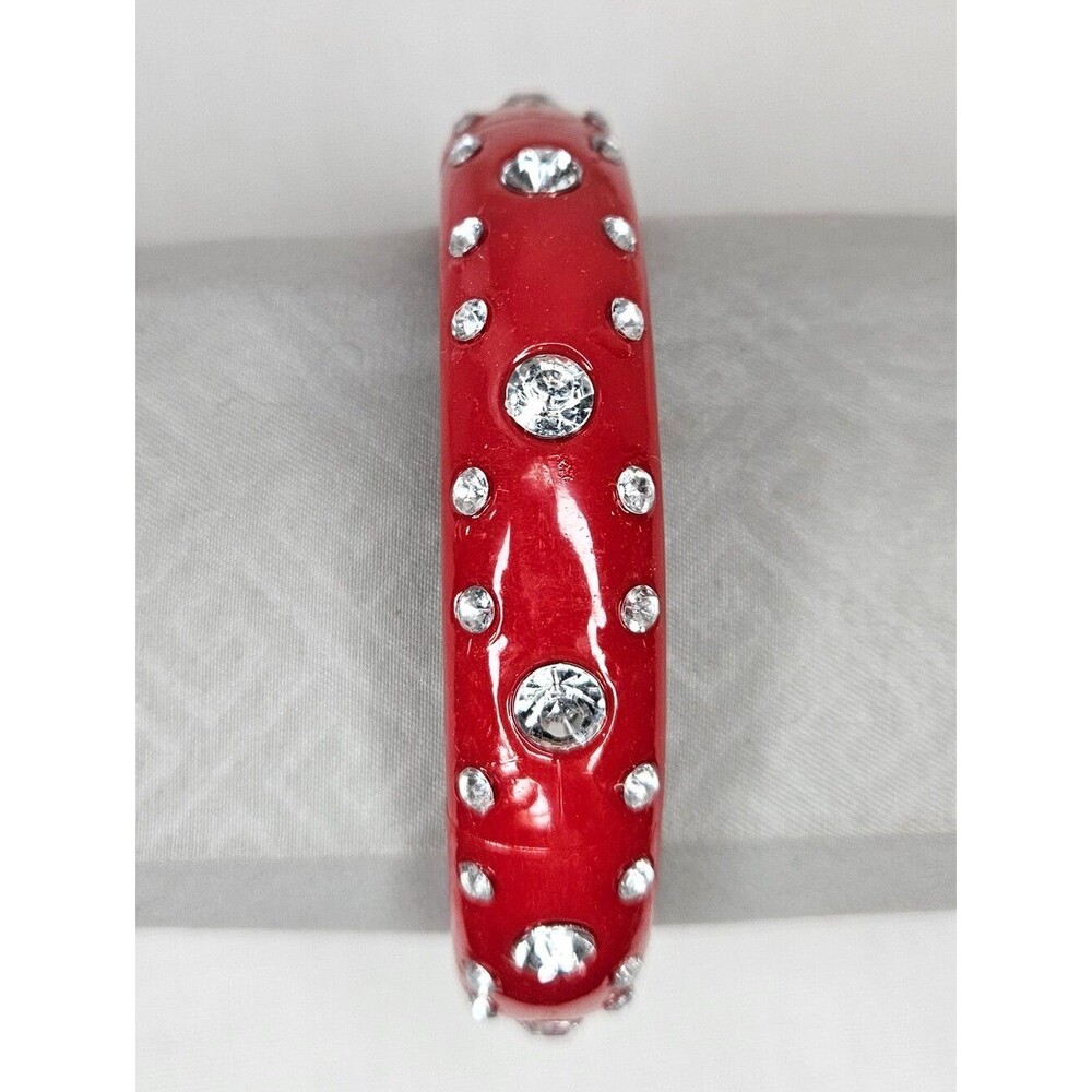 VTG Deadstock Y2K Red Rhinestone Bangle Bracelet Chunky Acrylic Stack 8"